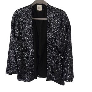 GAP Women's Black Sequin Blazer Jacket Sparkly Evening Party Size L
